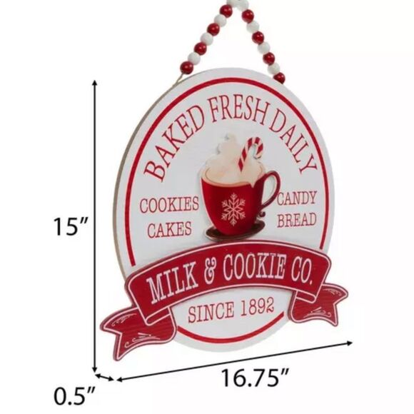 Milk & Cookie Beaded Wood Wall Decor Red and White Holiday Sign - Picture 2 of 4